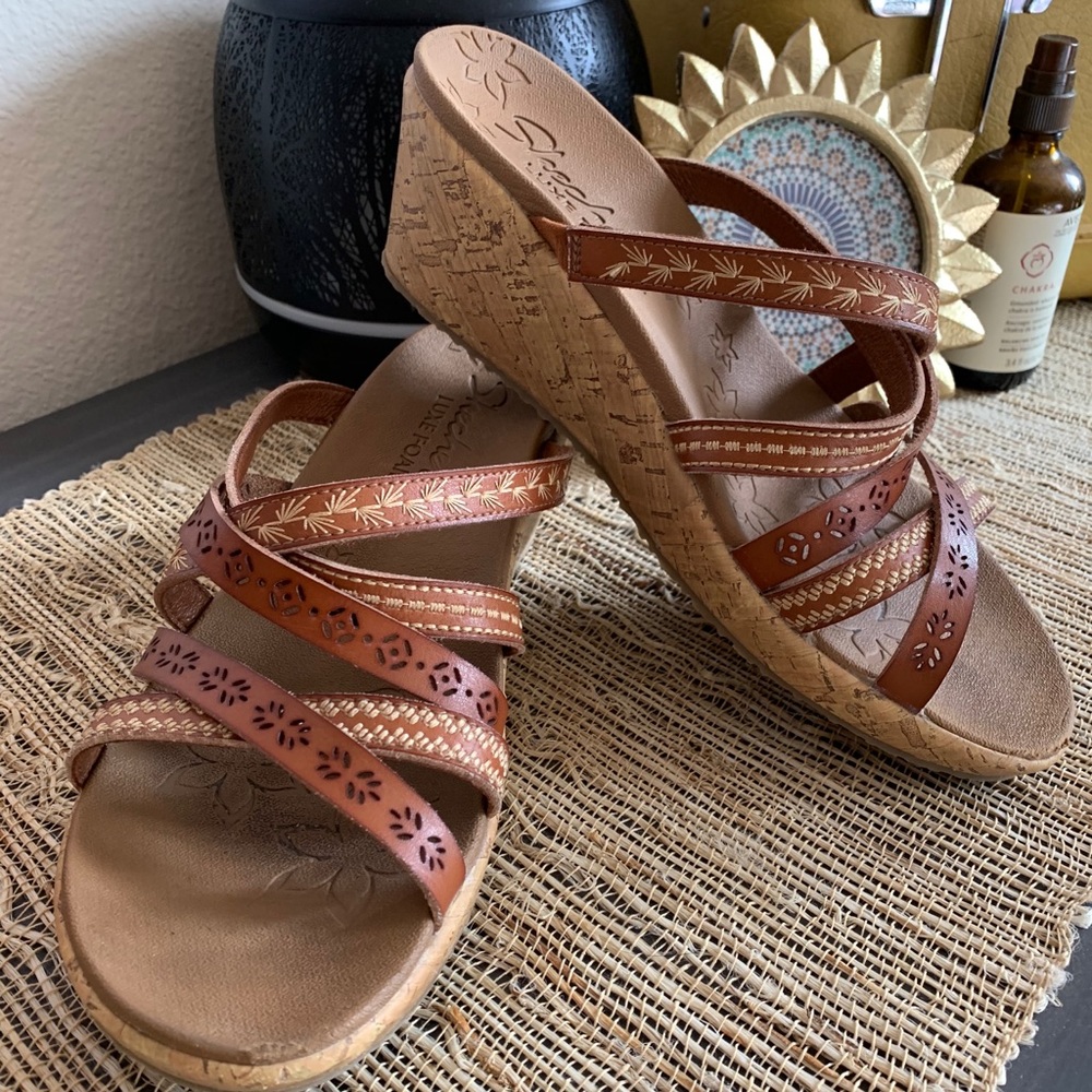 Skechers Luxefoam Boho Wedge Sandals Size 7.5